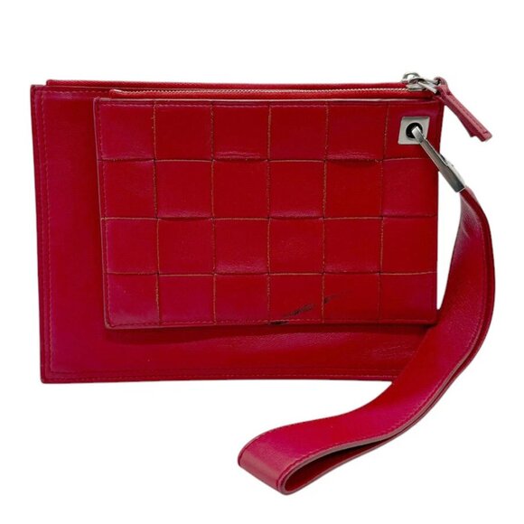 BOTTEGAVENETA Clutch Bag Red Leather/Silvertone